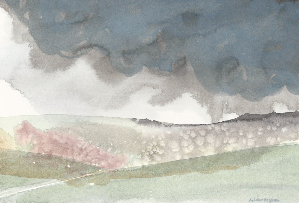 watercolour of Blackstone Edge. Dark Storm Clouds