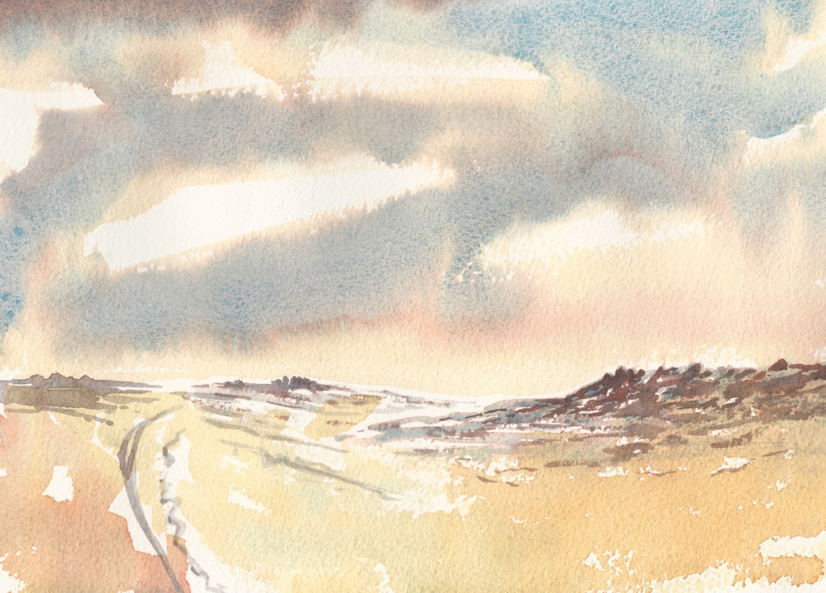 Blackstone Edge from my window, painted using watercolours